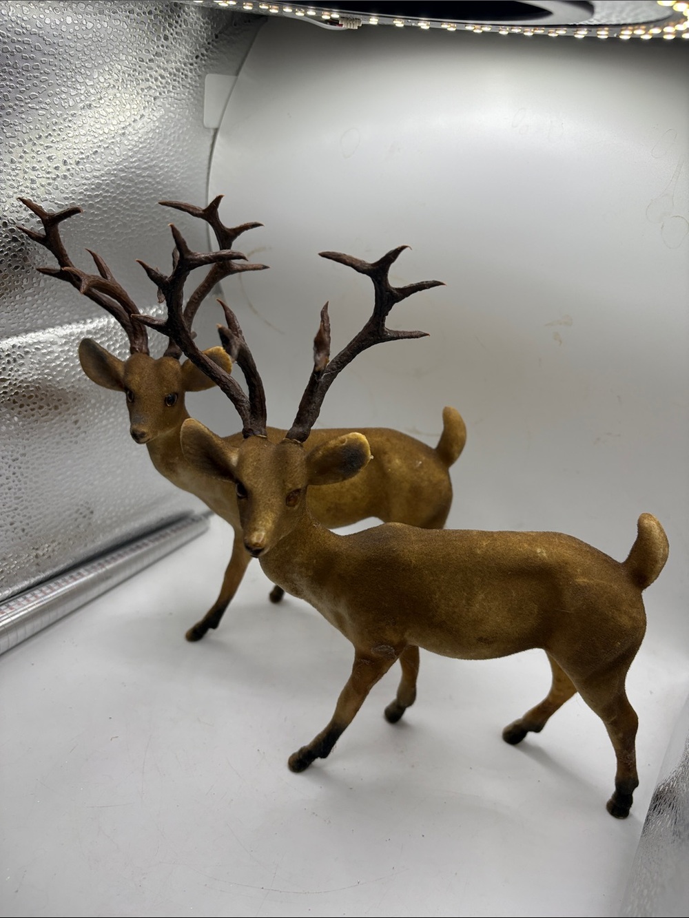 Vintage Flocked Buck Deer DoeFigurine Set